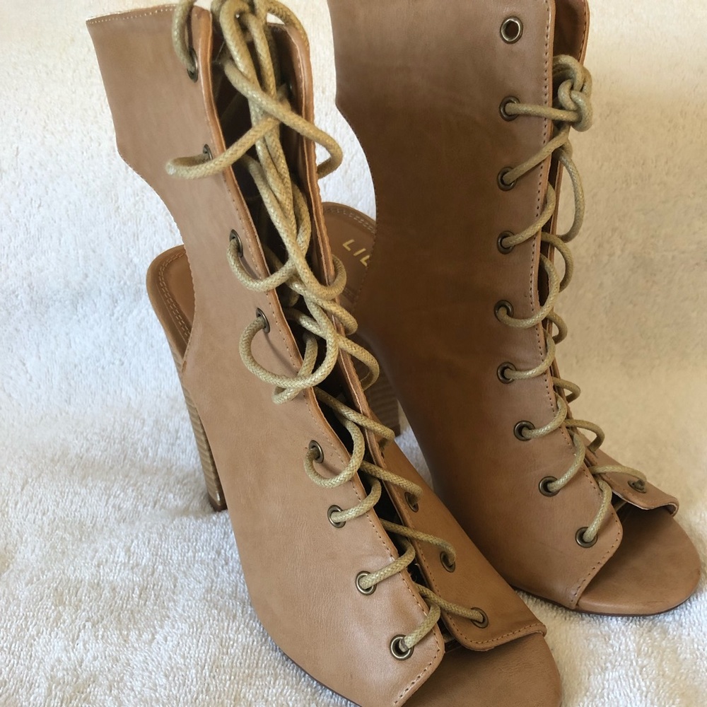 Tan Lace up cut out bootie